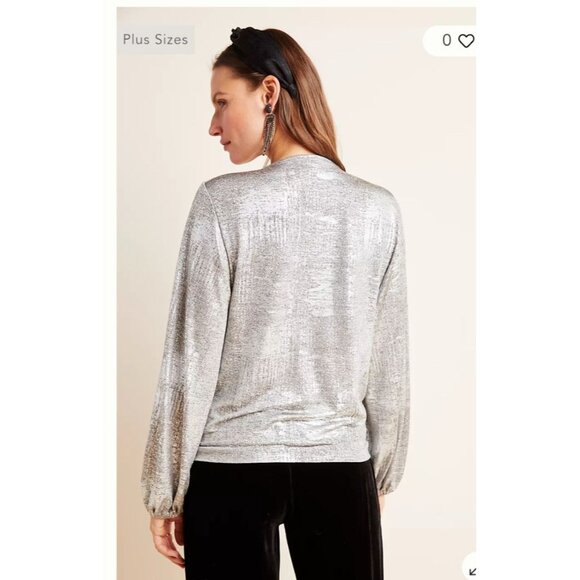 Anthropologie Carys Dolman Top Size Large Metallic Gold Silver Wrap - Picture 3 of 14